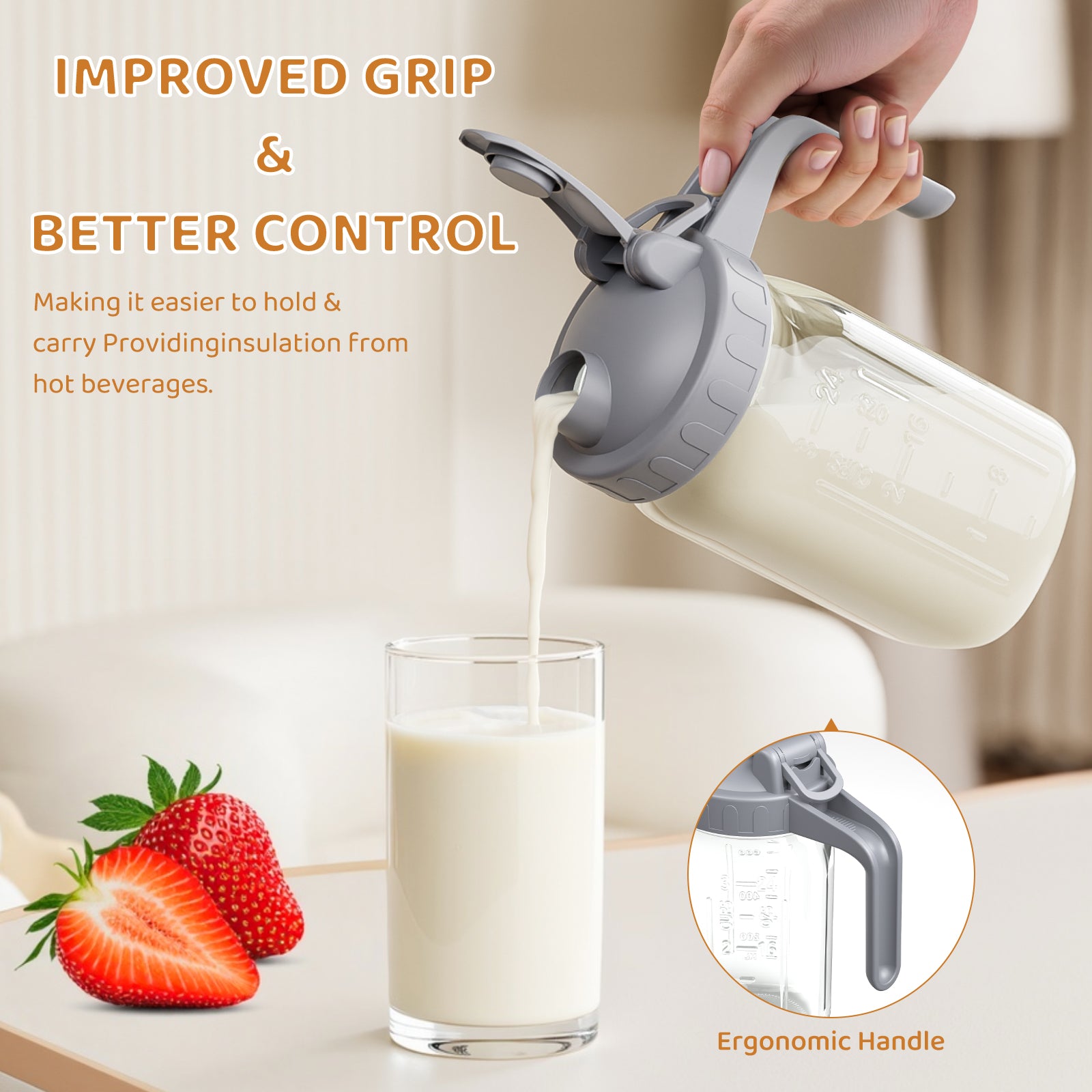 OneDream Breast Milk Pitcher 32oz Glass Pitcher with Lid, Formula Pitcher Leakproof Drip-Free Spout, Wide Mouth  Mason Jar  Pitcher for Easy Pouring, Dishwasher Safe Breastmilk Storage Pitcher