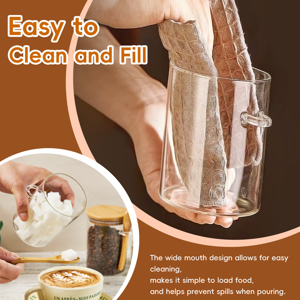 OneDream Glass Sugar Container with Spoon - 15oz Glass Jars with Bamboo Lid and Spoon, Bamboo Lid Storage Jar  Canister for Coffee Beans, Spice, Brown Sugar, Tea, Flour, Nuts, Candy, Salts and More