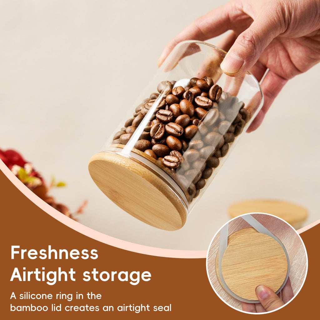 OneDream Glass Sugar Container with Spoon - 15oz Glass Jars with Bamboo Lid and Spoon, Bamboo Lid Storage Jar  Canister for Coffee Beans, Spice, Brown Sugar, Tea, Flour, Nuts, Candy, Salts and More