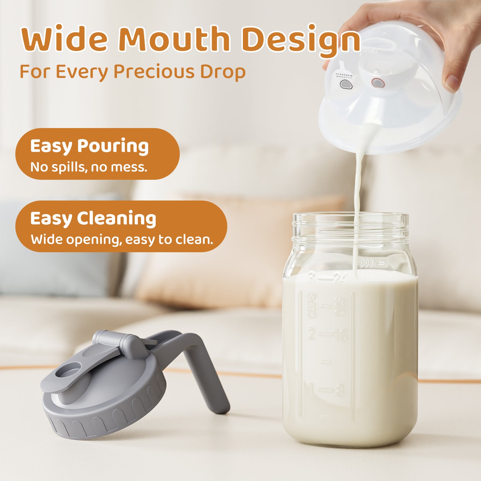 OneDream Breast Milk Pitcher 32oz Glass Pitcher with Lid, Formula Pitcher Leakproof Drip-Free Spout, Wide Mouth  Mason Jar  Pitcher for Easy Pouring, Dishwasher Safe Breastmilk Storage Pitcher