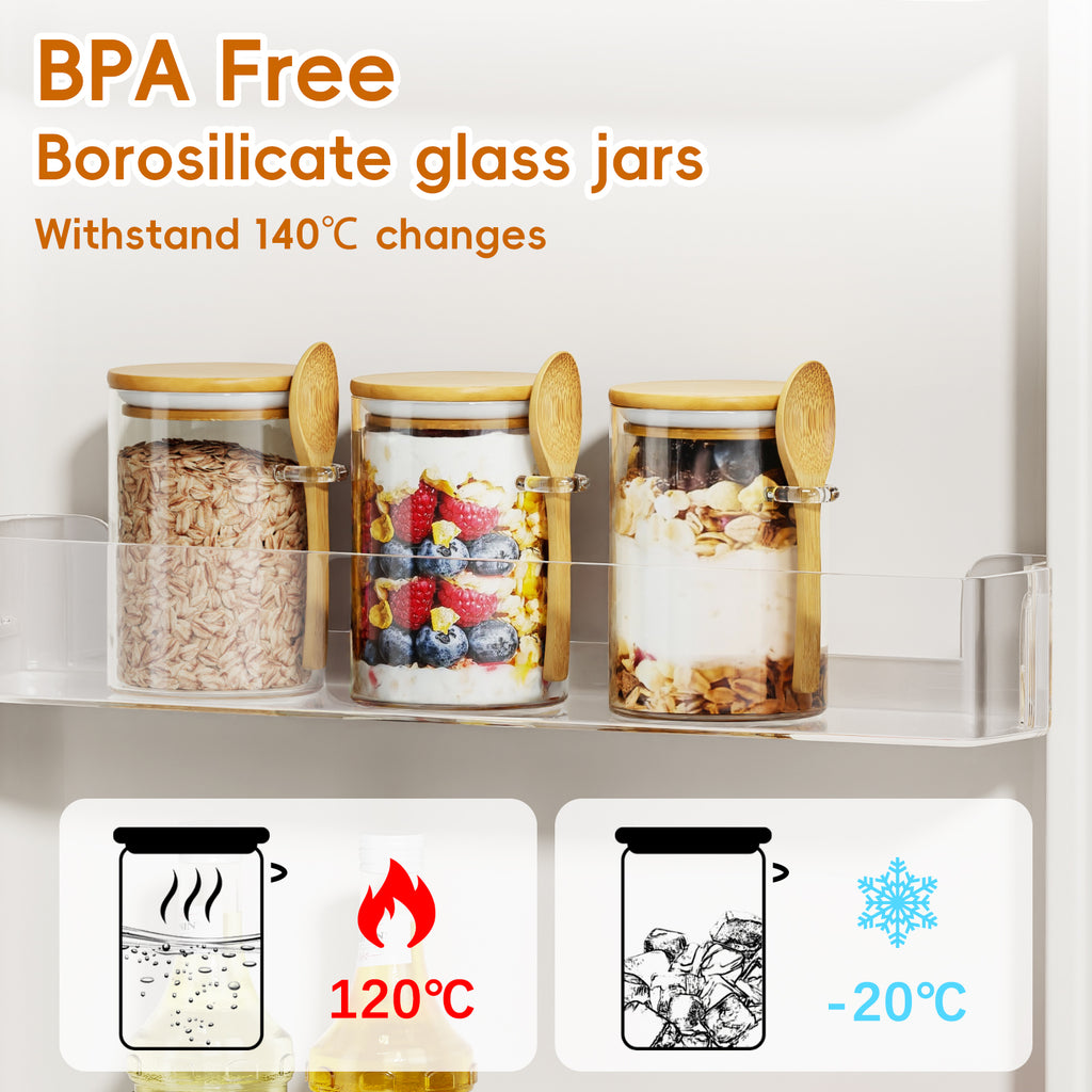 OneDream Glass Sugar Container with Spoon - 15oz Glass Jars with Bamboo Lid and Spoon, Bamboo Lid Storage Jar  Canister for Coffee Beans, Spice, Brown Sugar, Tea, Flour, Nuts, Candy, Salts and More
