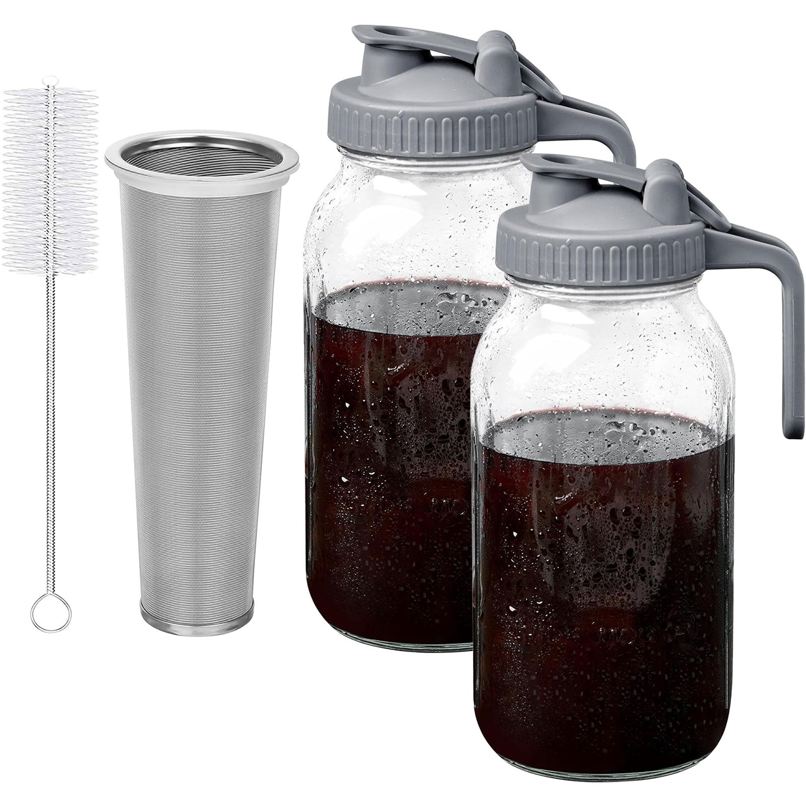 OneDream Cold Brew Coffee Maker - 2 Quart 64oz Stainless Steel Filter Cold Brew Pitcher Jar, No Leaks Cold Brew Mason Jar Coffee Maker, Easy to Clean Cold Coffee Maker