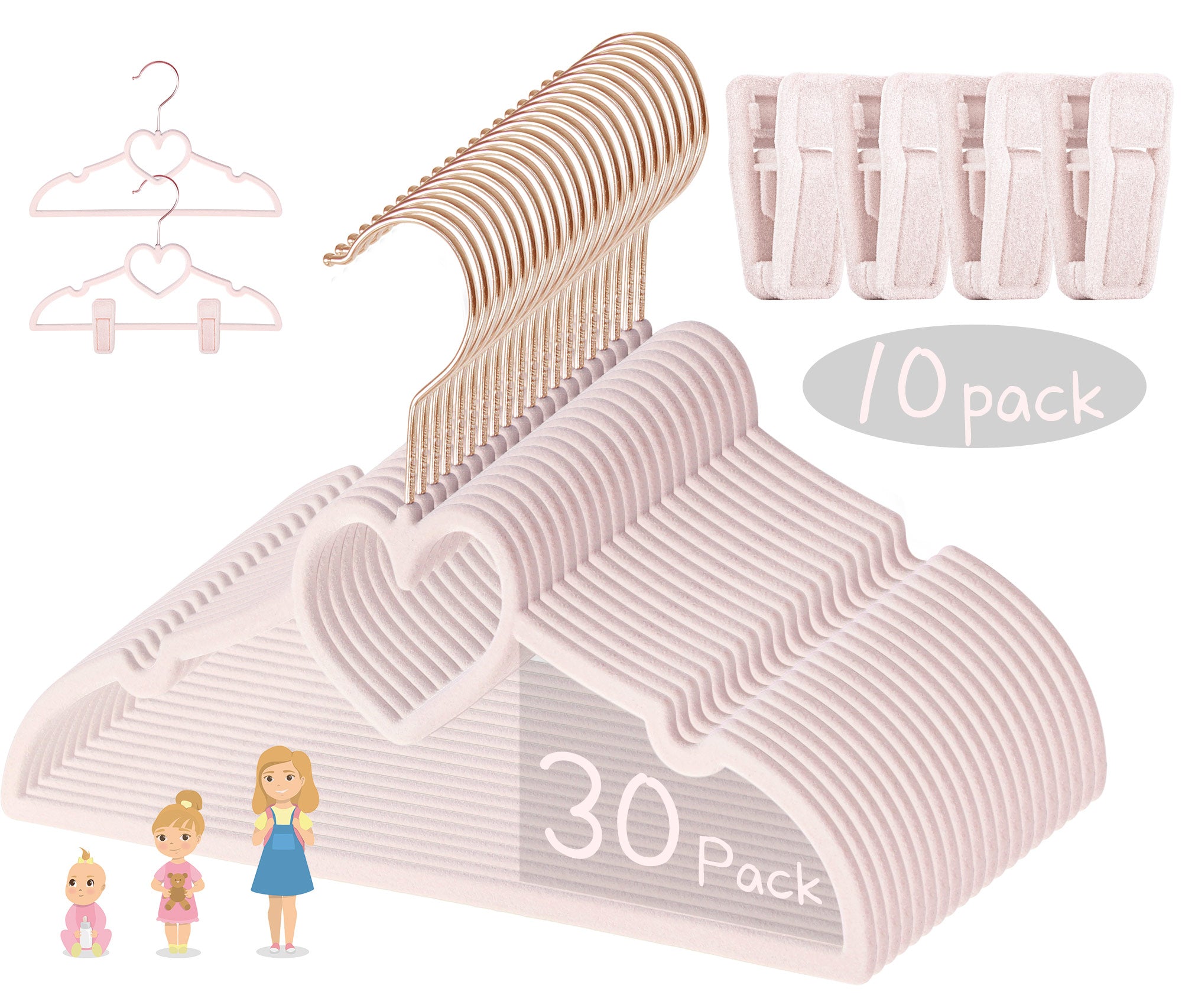 OneDream Pink Heart Velvet Baby Hangers - Toddler Hangers with Clips, Premium Velvet Strong and Durable Baby Clothes Hangers Without Slipping, Ultra Slim and Stackable Space Saving