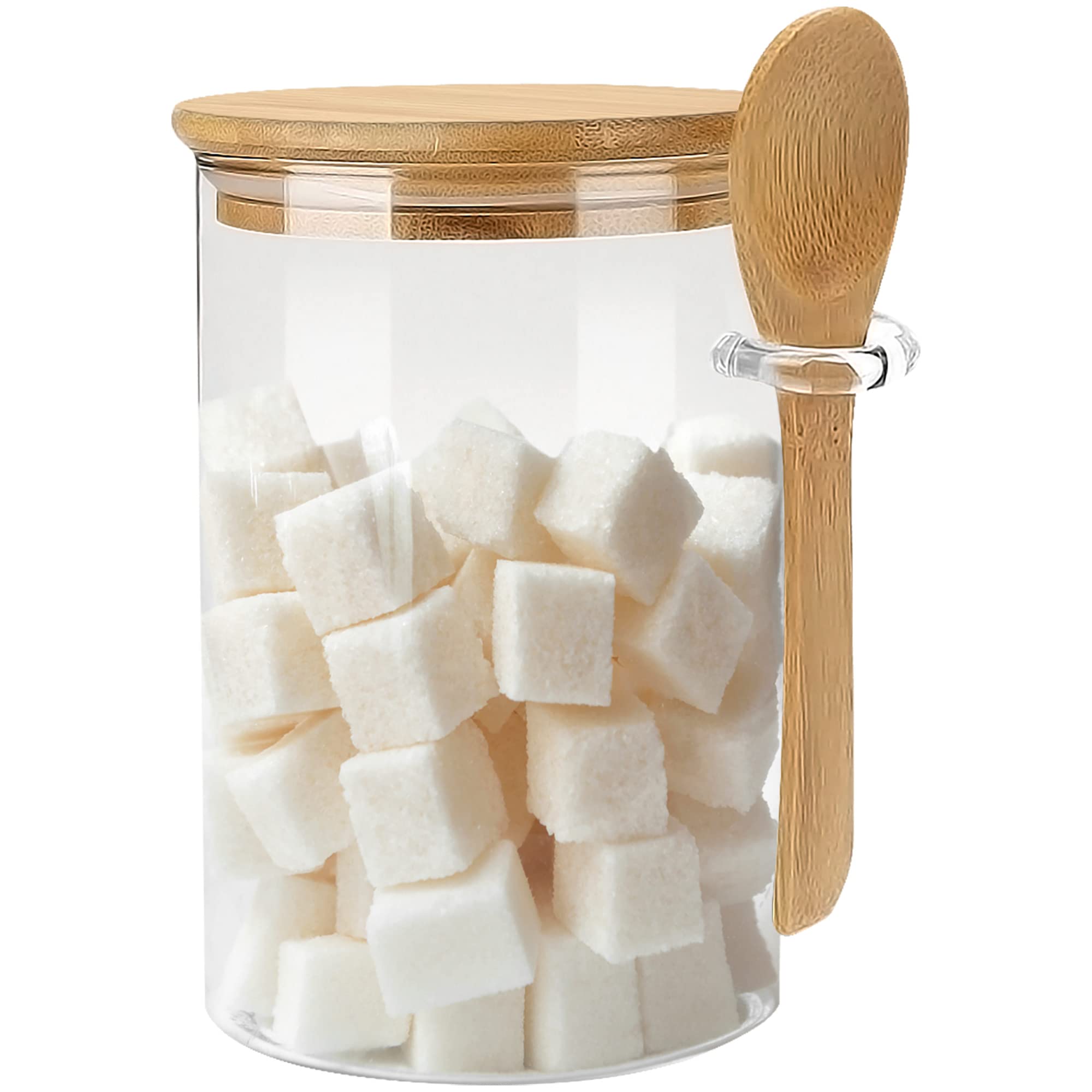 OneDream Glass Sugar Container with Spoon - 15oz Glass Jars with Bamboo Lid and Spoon, Bamboo Lid Storage Jar  Canister for Coffee Beans, Spice, Brown Sugar, Tea, Flour, Nuts, Candy, Salts and More