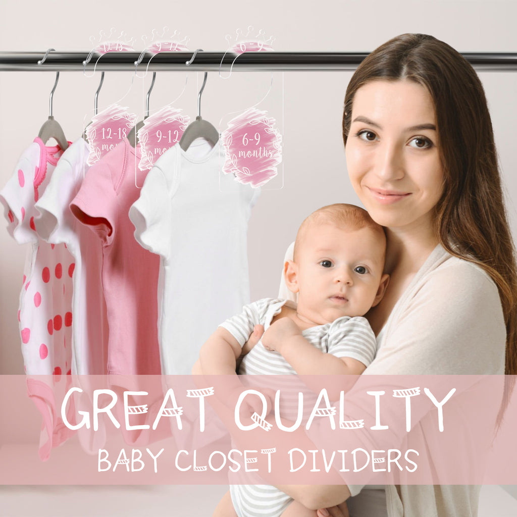 OneDream Baby Closet dividers Hanger separators - Set of 7 Baby Clothes dividers for Closet from Newborn to 24 Months, Acrylic Infant Clothes Divider