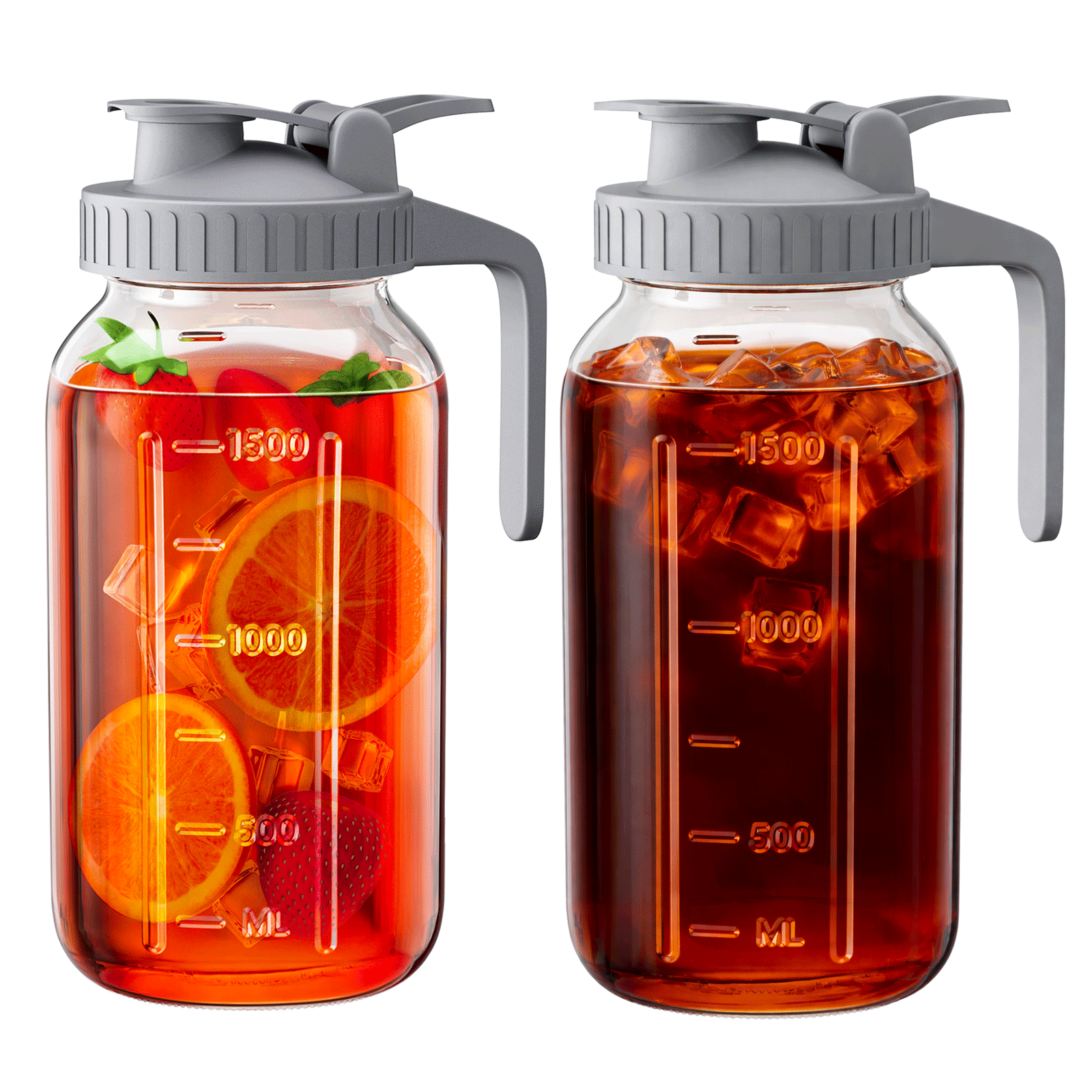 OneDream Glass Pitcher with Lid – 64oz Glass Mason Jar Pitcher with Wide Mouth, Airtight Seal, Leak-Proof, Spout Design – Ideal for Iced Tea, Sun Tea, Cold Beverages, and Home Entertaining