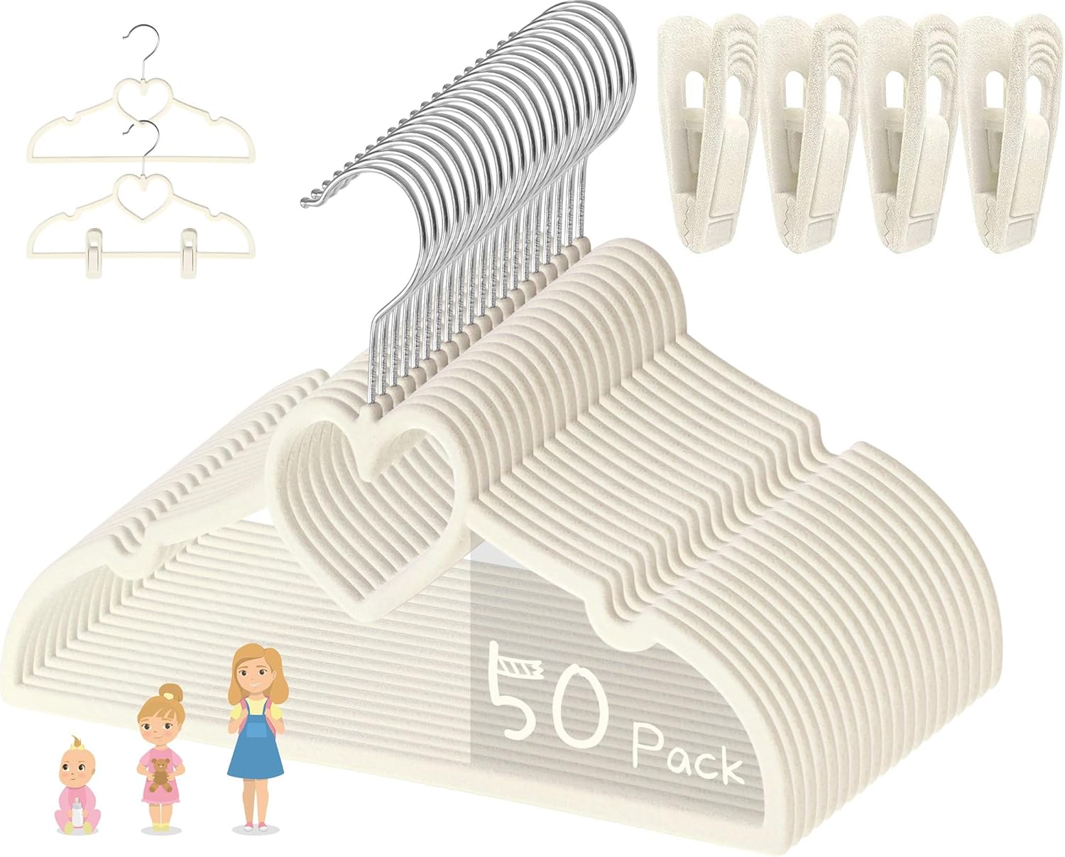 OneDream Pink Heart Velvet Baby Hangers - Toddler Hangers with Clips, Premium Velvet Strong and Durable Baby Clothes Hangers Without Slipping, Ultra Slim and Stackable Space Saving