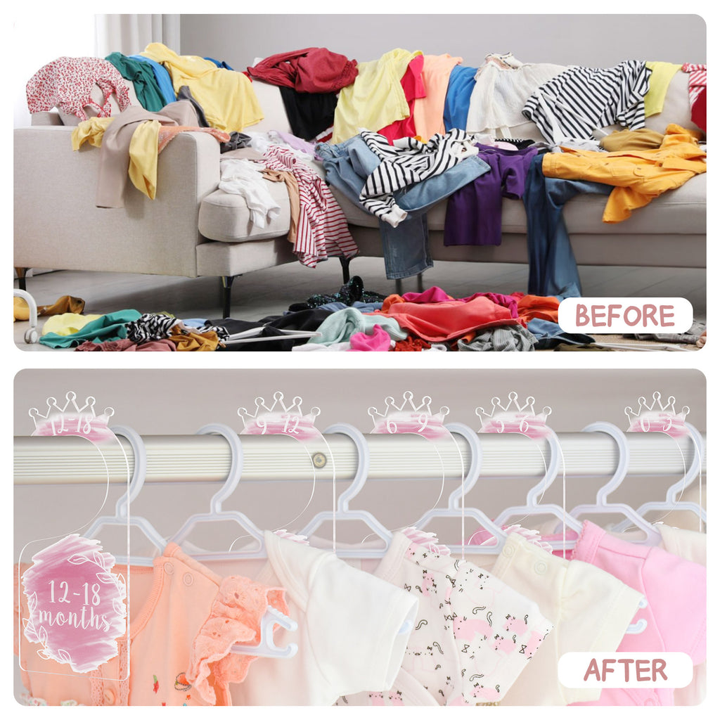 OneDream Baby Closet dividers Hanger separators - Set of 7 Baby Clothes dividers for Closet from Newborn to 24 Months, Acrylic Infant Clothes Divider