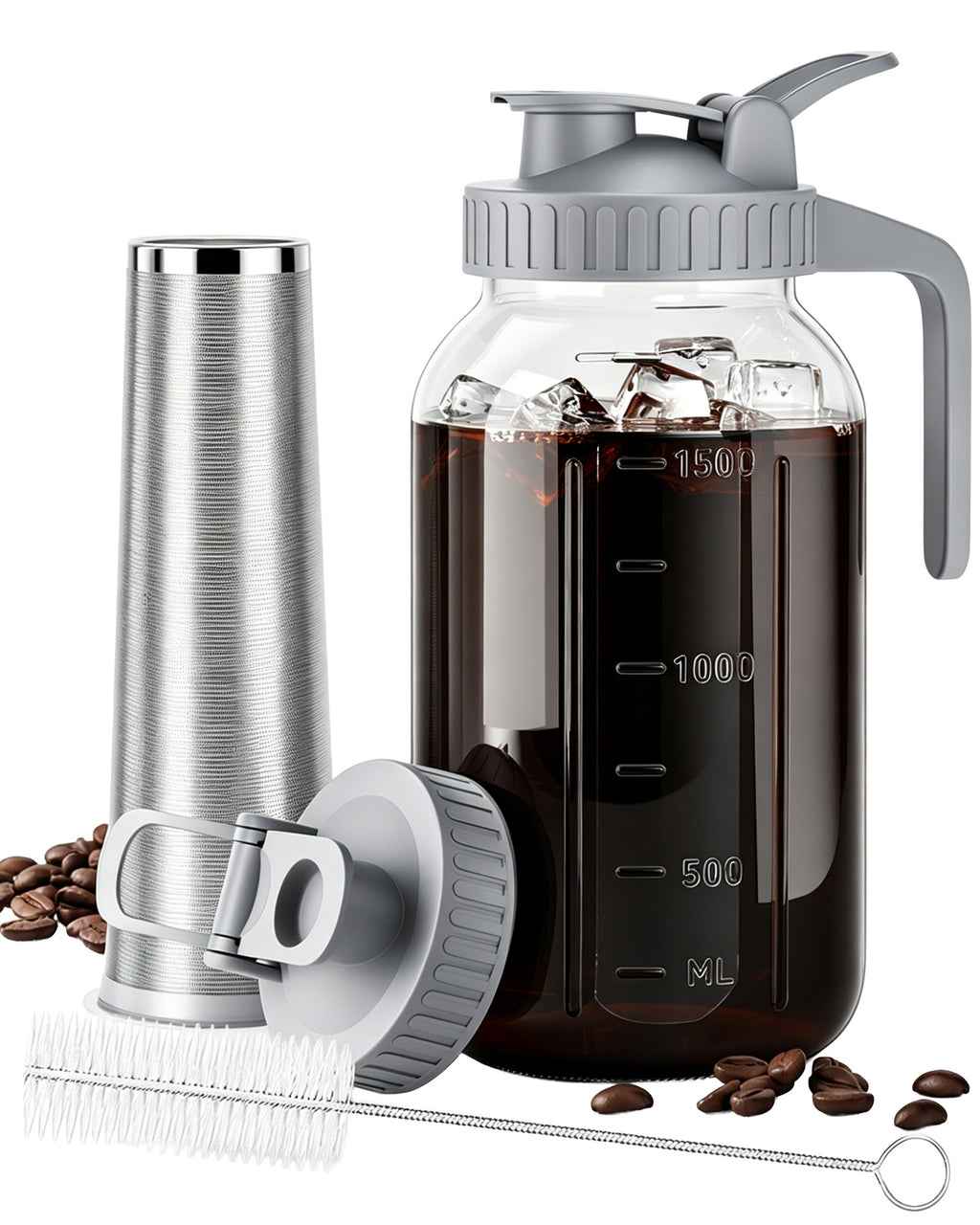 OneDream Cold Brew Coffee Maker - 2 Quart 64oz Stainless Steel Filter Cold Brew Pitcher Jar, No Leaks Cold Brew Mason Jar Coffee Maker, Easy to Clean Cold Coffee Maker