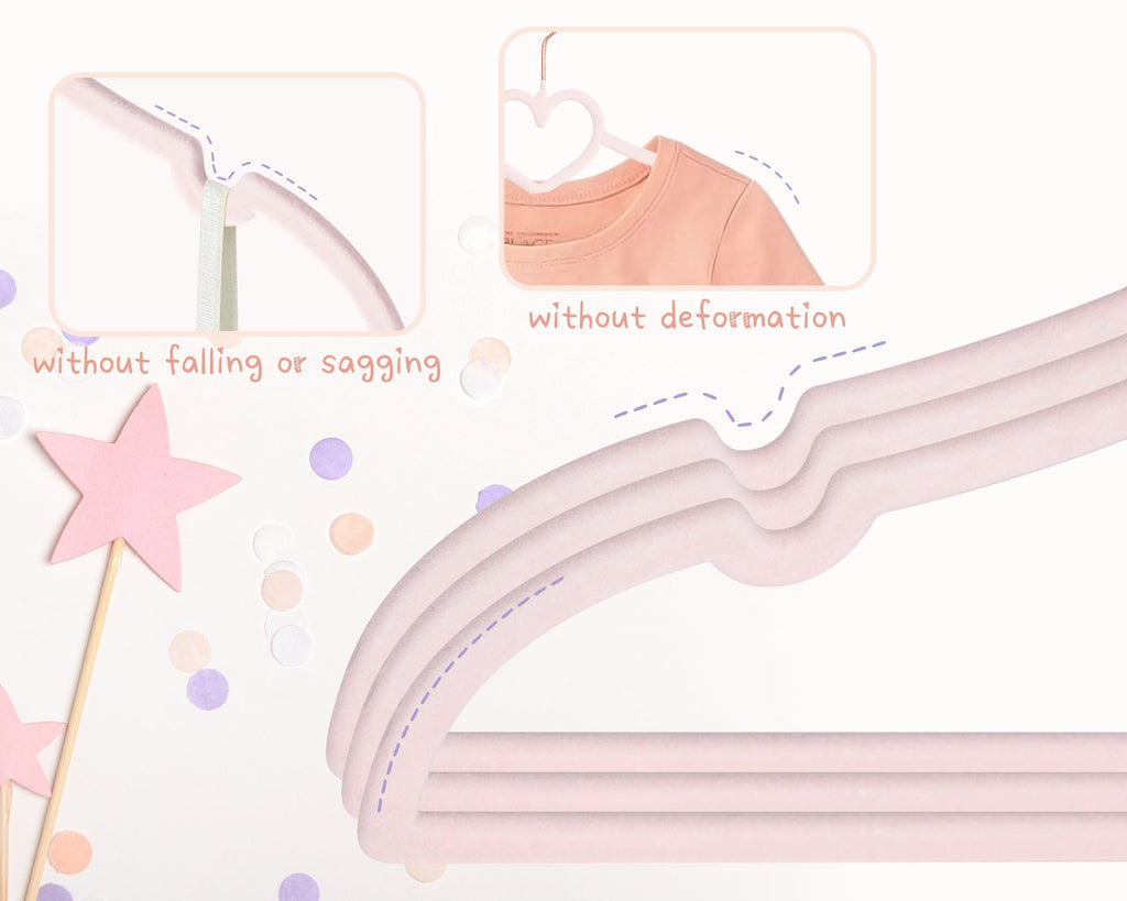 OneDream Pink Heart Velvet Baby Hangers - Toddler Hangers with Clips, Premium Velvet Strong and Durable Baby Clothes Hangers Without Slipping, Ultra Slim and Stackable Space Saving