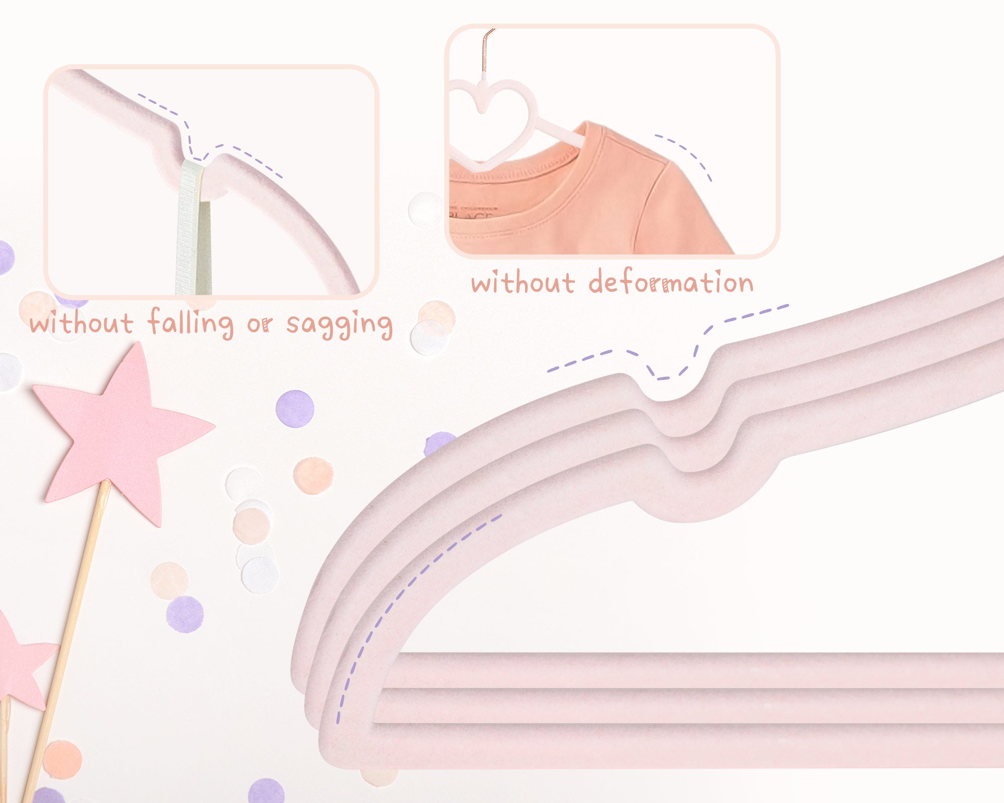 OneDream Pink Heart Velvet Baby Hangers - Toddler Hangers with Clips, Premium Velvet Strong and Durable Baby Clothes Hangers Without Slipping, Ultra Slim and Stackable Space Saving