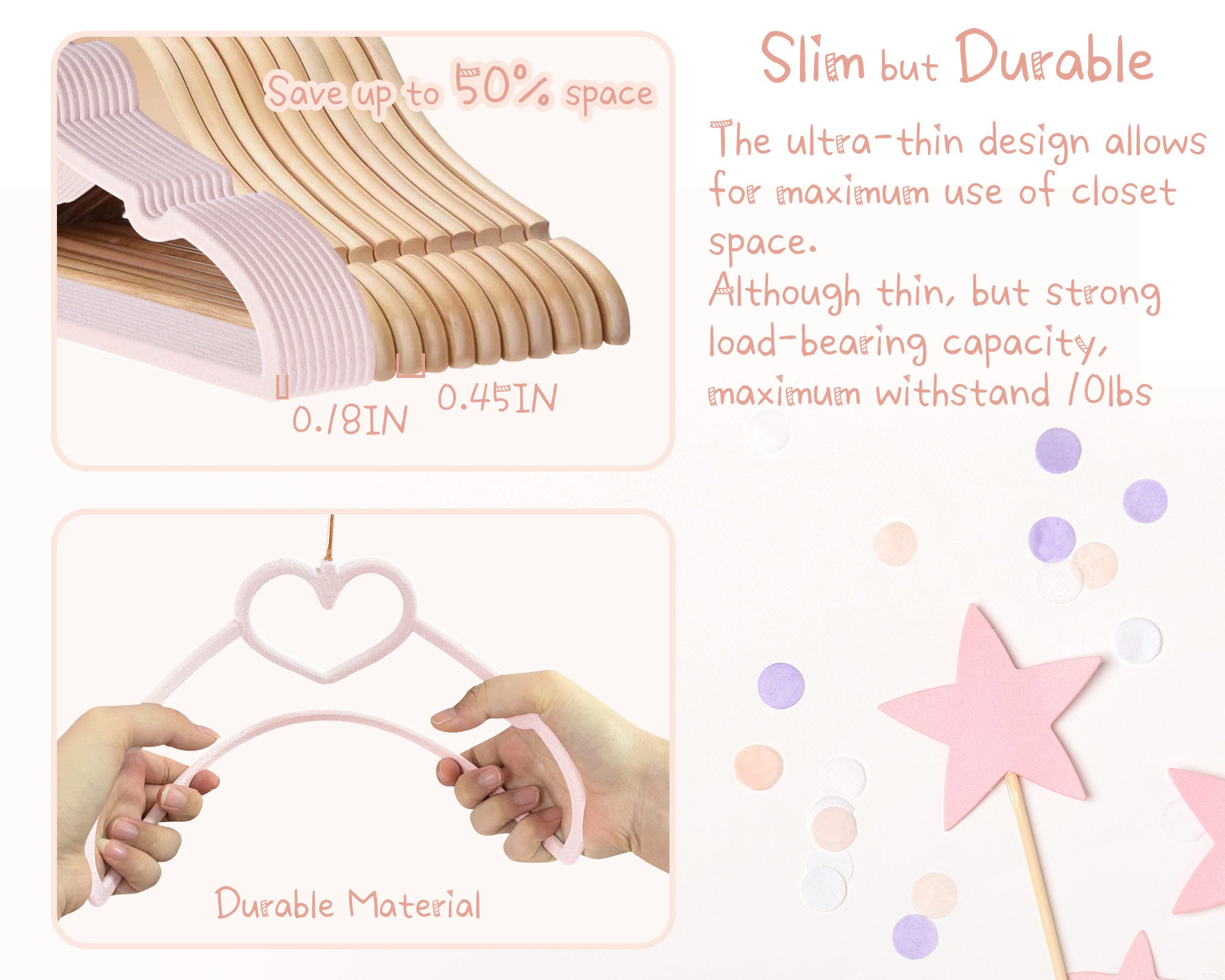 OneDream Pink Heart Velvet Baby Hangers - Toddler Hangers with Clips, Premium Velvet Strong and Durable Baby Clothes Hangers Without Slipping, Ultra Slim and Stackable Space Saving