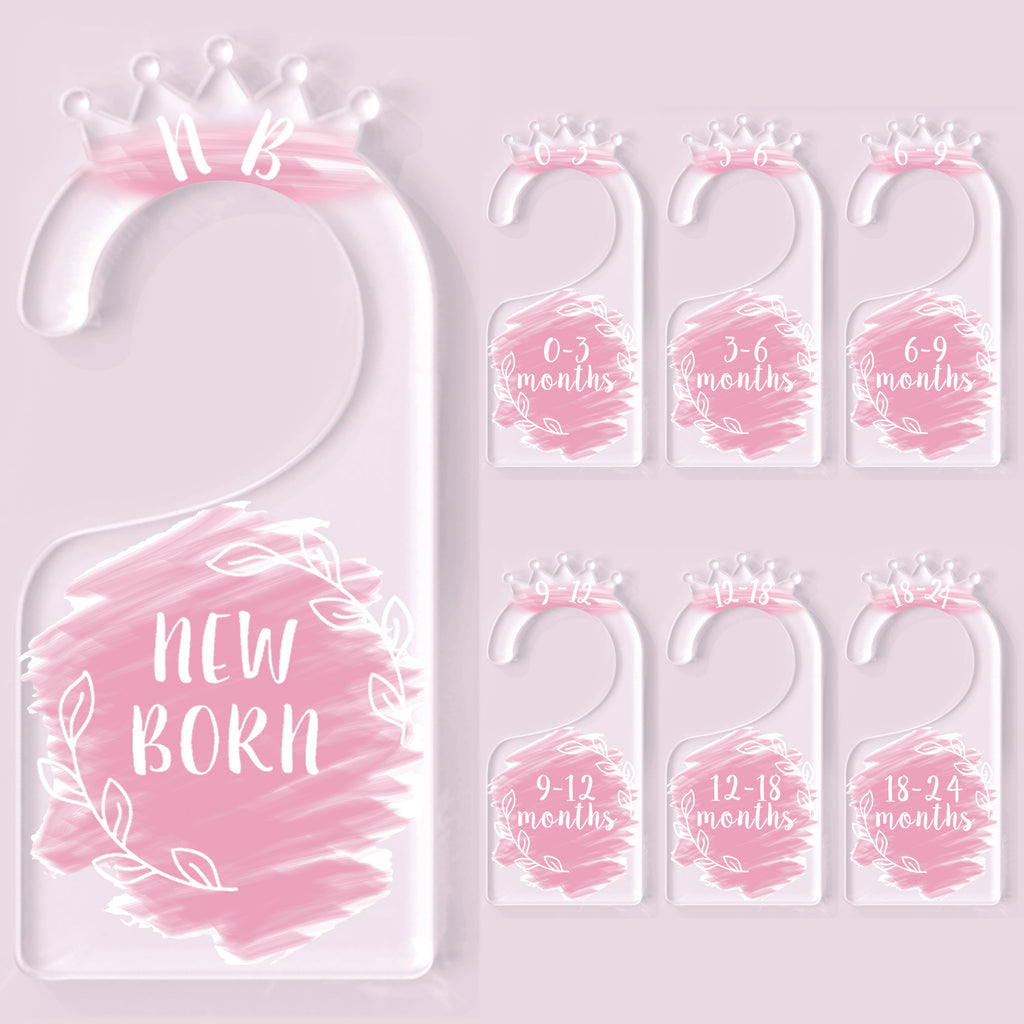 OneDream Baby Closet dividers Hanger separators - Set of 7 Baby Clothes dividers for Closet from Newborn to 24 Months, Acrylic Infant Clothes Divider