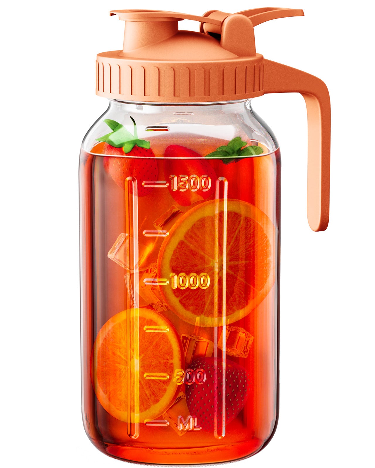 OneDream Glass Pitcher with Lid – 64oz Glass Mason Jar Pitcher with Wide Mouth, Airtight Seal, Leak-Proof, Spout Design – Ideal for Iced Tea, Sun Tea, Cold Beverages, and Home Entertaining