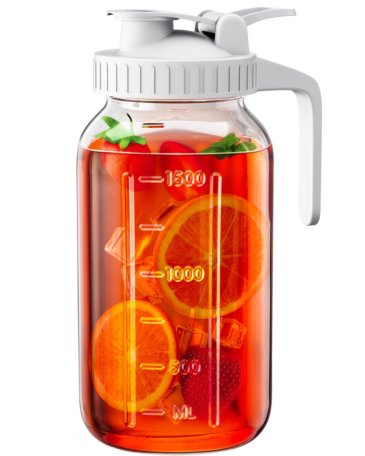 OneDream Glass Pitcher with Lid – 64oz Glass Mason Jar Pitcher with Wide Mouth, Airtight Seal, Leak-Proof, Spout Design – Ideal for Iced Tea, Sun Tea, Cold Beverages, and Home Entertaining