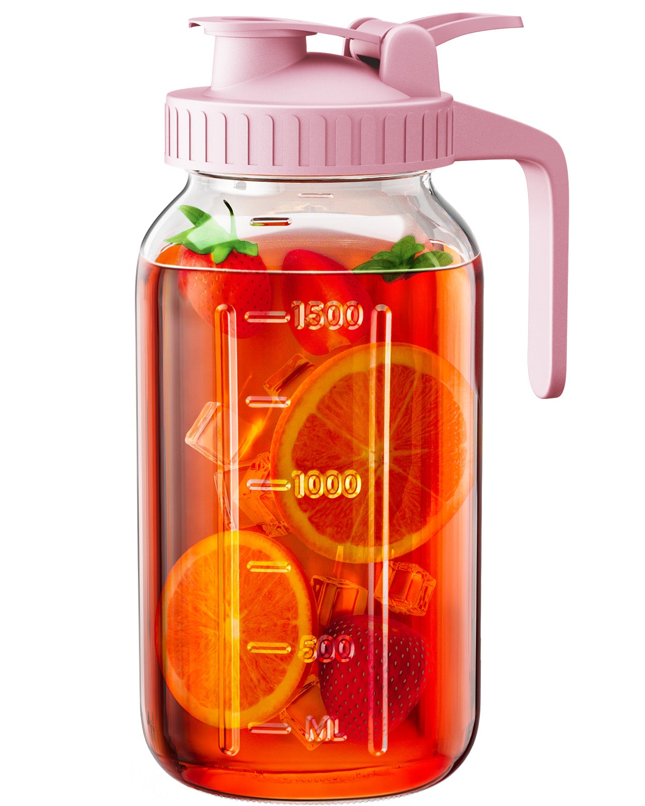 OneDream Glass Pitcher with Lid – 64oz Glass Mason Jar Pitcher with Wide Mouth, Airtight Seal, Leak-Proof, Spout Design – Ideal for Iced Tea, Sun Tea, Cold Beverages, and Home Entertaining
