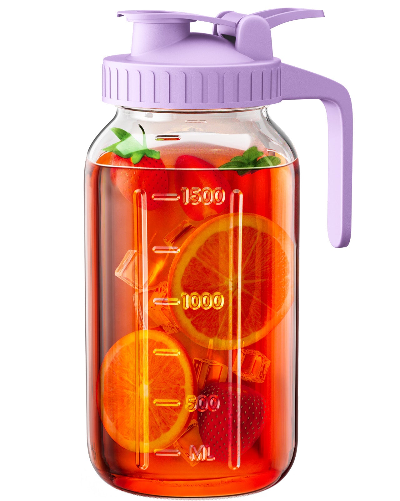 OneDream Glass Pitcher with Lid – 64oz Glass Mason Jar Pitcher with Wide Mouth, Airtight Seal, Leak-Proof, Spout Design – Ideal for Iced Tea, Sun Tea, Cold Beverages, and Home Entertaining
