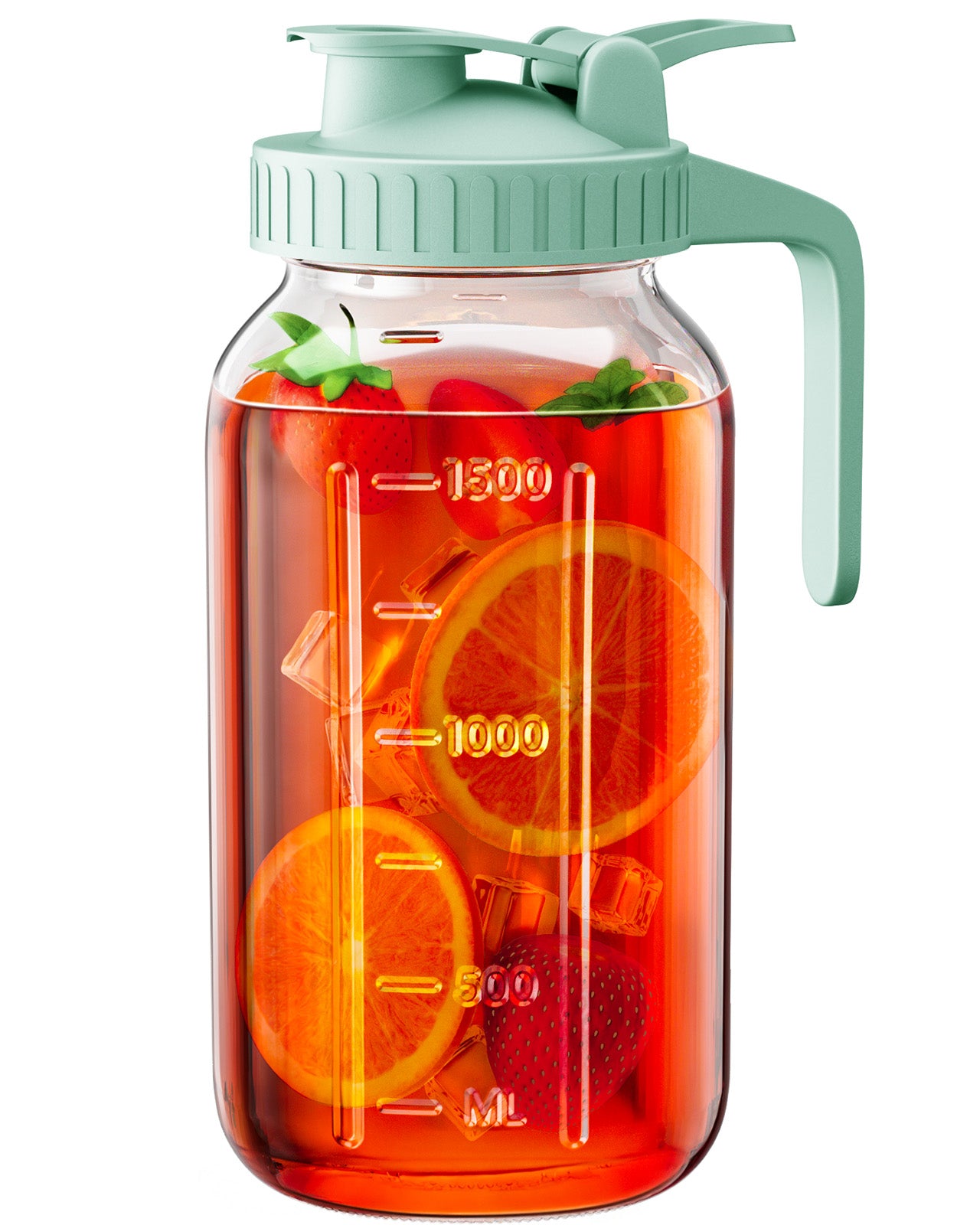 OneDream Glass Pitcher with Lid – 64oz Glass Mason Jar Pitcher with Wide Mouth, Airtight Seal, Leak-Proof, Spout Design – Ideal for Iced Tea, Sun Tea, Cold Beverages, and Home Entertaining