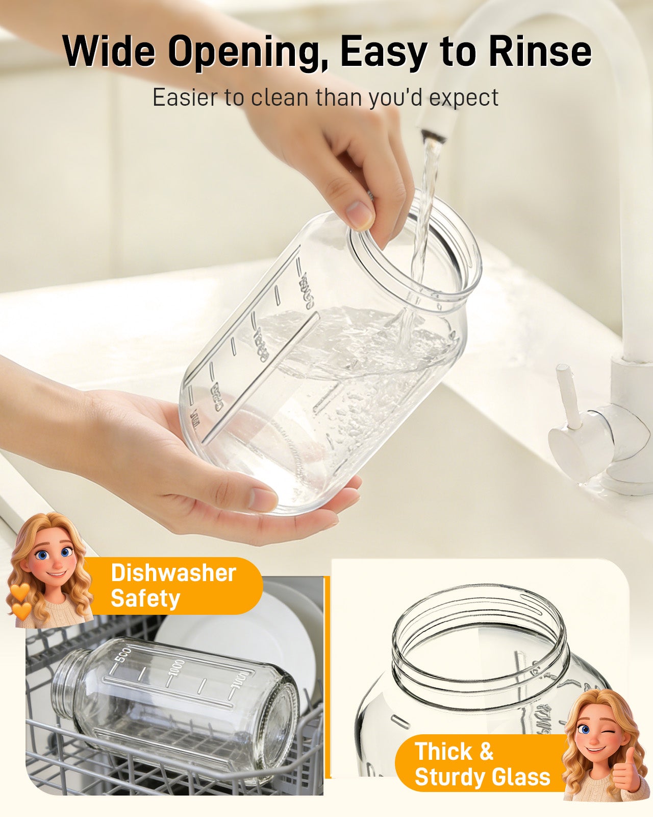 OneDream Glass Pitcher with Lid – 64oz Glass Mason Jar Pitcher with Wide Mouth, Airtight Seal, Leak-Proof, Spout Design – Ideal for Iced Tea, Sun Tea, Cold Beverages, and Home Entertaining