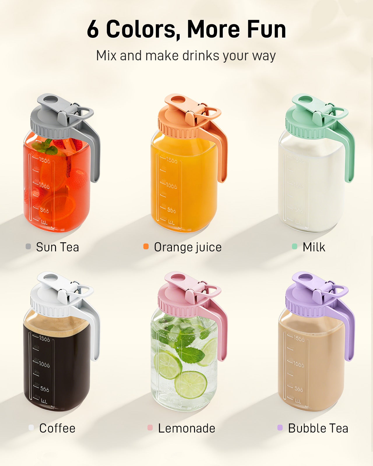 OneDream Glass Pitcher with Lid – 64oz Glass Mason Jar Pitcher with Wide Mouth, Airtight Seal, Leak-Proof, Spout Design – Ideal for Iced Tea, Sun Tea, Cold Beverages, and Home Entertaining