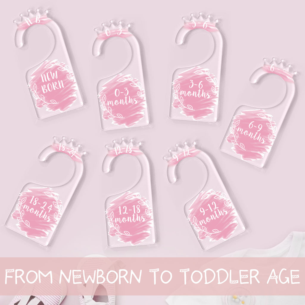 OneDream Baby Closet dividers Hanger separators - Set of 7 Baby Clothes dividers for Closet from Newborn to 24 Months, Acrylic Infant Clothes Divider
