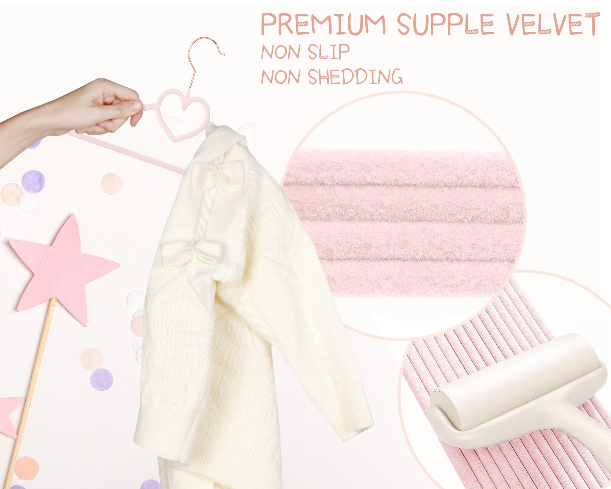 OneDream Pink Heart Velvet Baby Hangers - Toddler Hangers with Clips, Premium Velvet Strong and Durable Baby Clothes Hangers Without Slipping, Ultra Slim and Stackable Space Saving