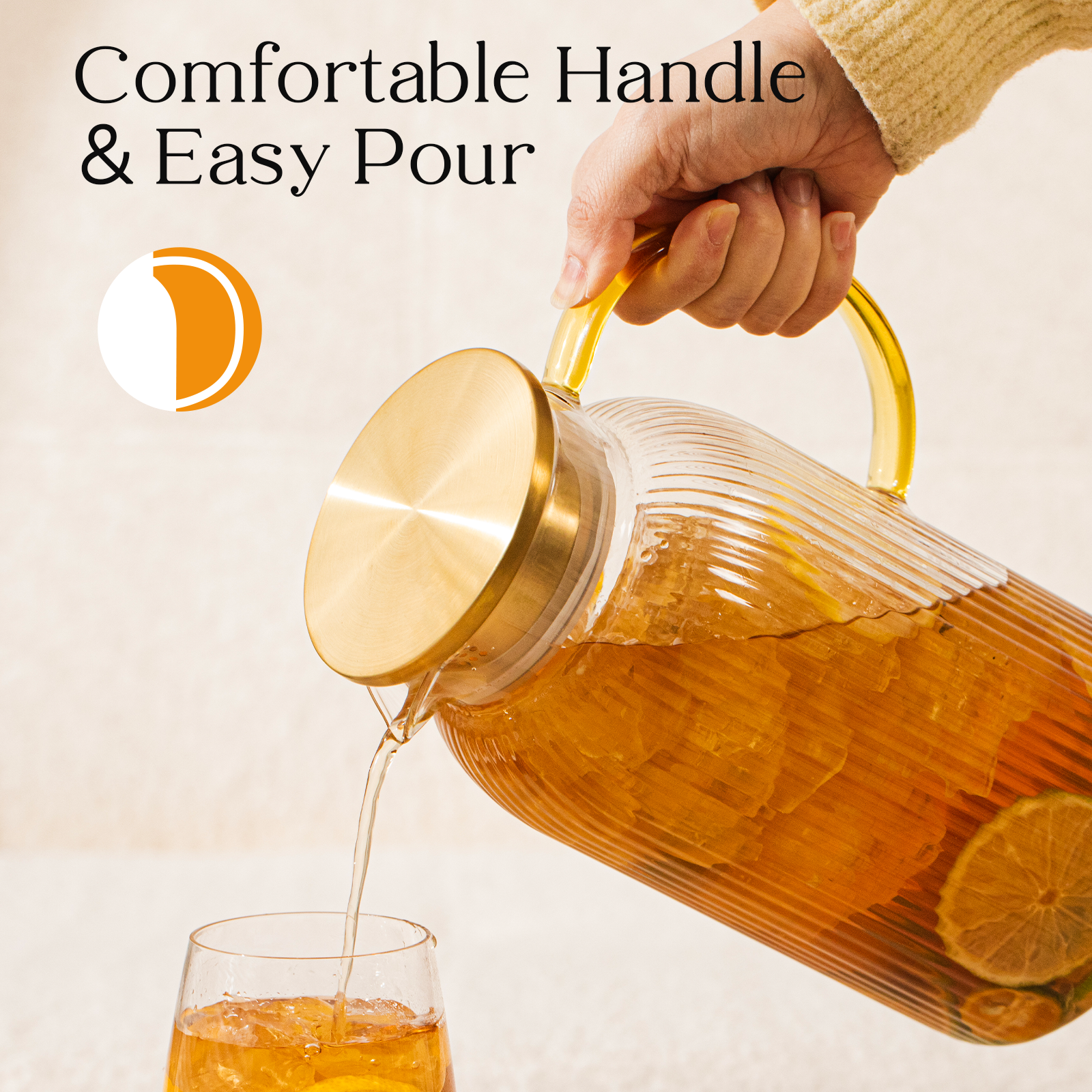 OneDream 2 Pack Glass Pitcher with Lid, 68 oz Heat-Resistant Borosilicate Glass Water Pitcher, Wide Mouth Round Glass Pitcher with Handle, Leak-Proof Silicone-Edged Lid, for Iced Tea, Coffee, Juice