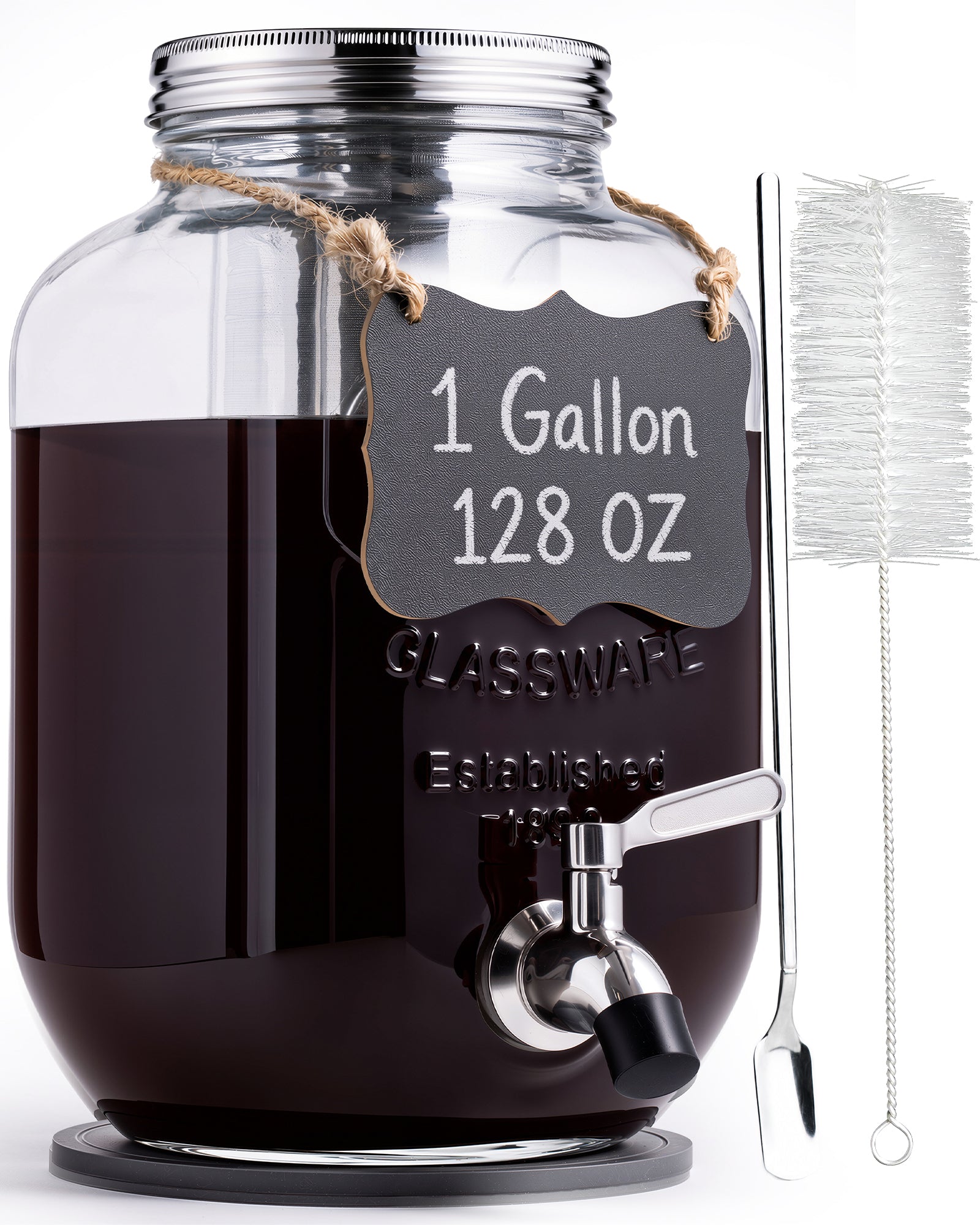 OneDream 1 Gallon Cold Brew Coffee Maker, Glass Cold Brew Pitcher with Stainless Steel Filter and Spigot, Iced Coffee Maker for Fridge with Silicone Vent Lid, Sun Tea Brewer