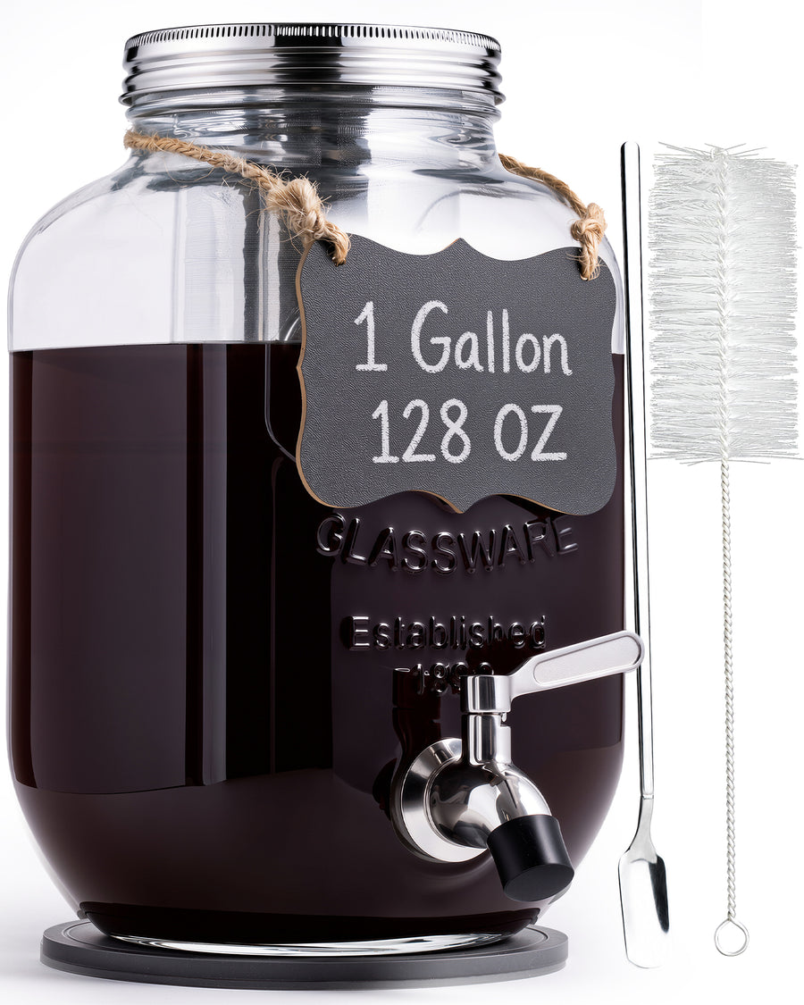 OneDream 1 Gallon Cold Brew Coffee Maker, Glass Cold Brew Pitcher with Stainless Steel Filter and Spigot, Iced Coffee Maker for Fridge with Silicone Vent Lid, Sun Tea Brewer