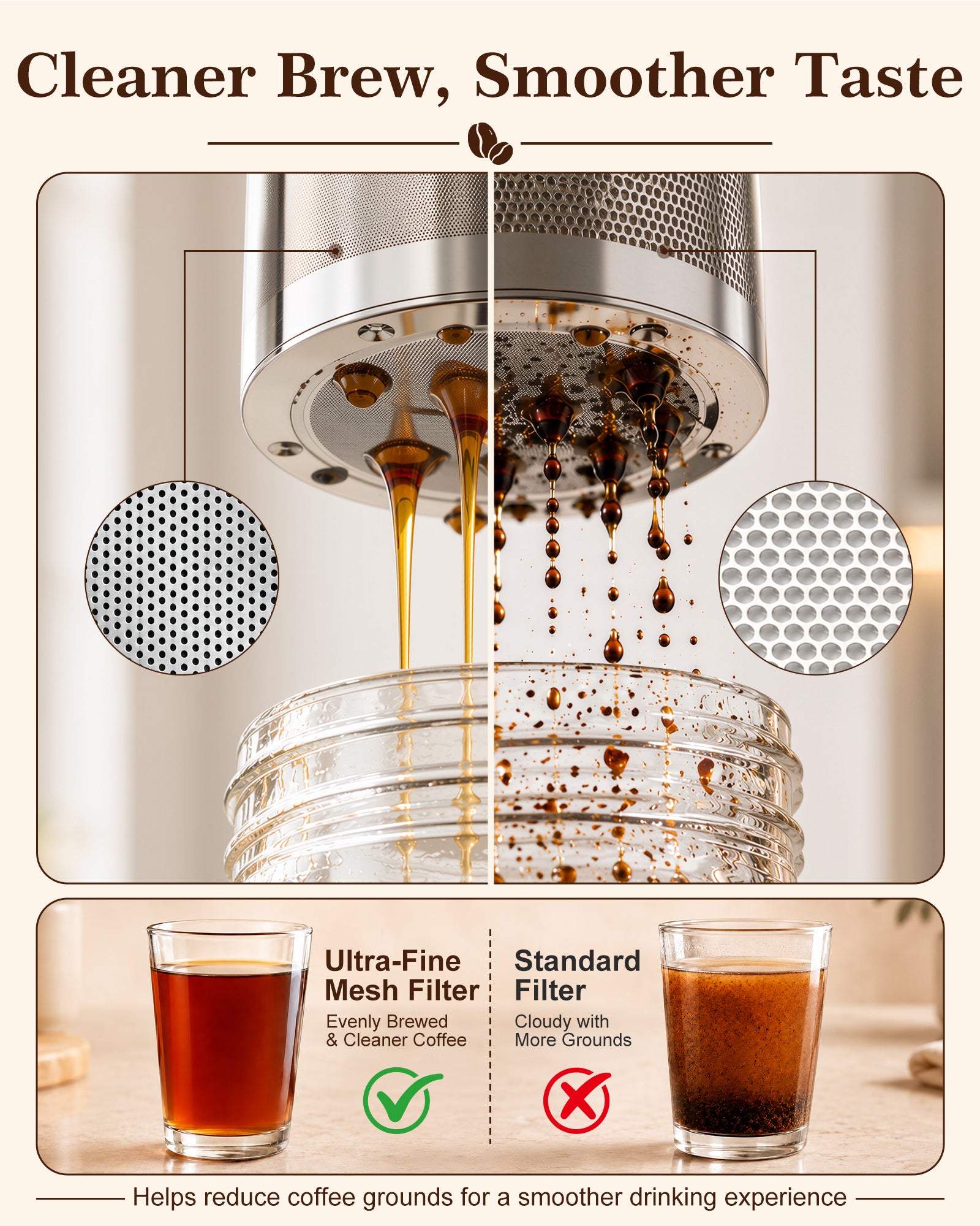 OneDream 1 Gallon Cold Brew Coffee Maker, Glass Cold Brew Pitcher with Stainless Steel Filter and Spigot, Iced Coffee Maker for Fridge with Silicone Vent Lid, Sun Tea Brewer